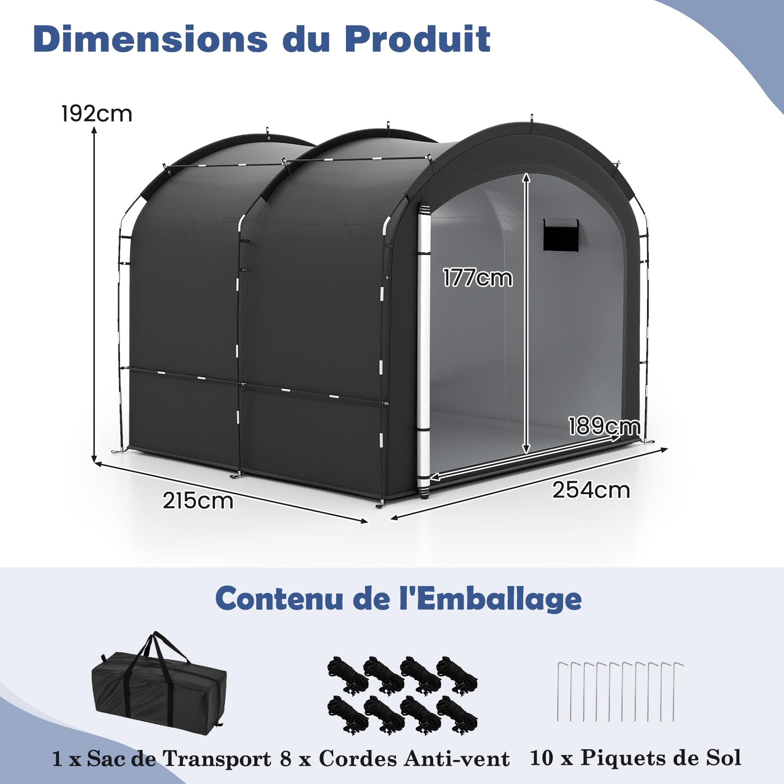 COSTWAY Abri de Rangement pour Vélos, Tente de Jardin Portable pour 8 Vélos avec Tissu Argenté Imperméable Porte Zippée Doubles Sac de Transport, Abri Extérieur pour Outils Jouets Motos
