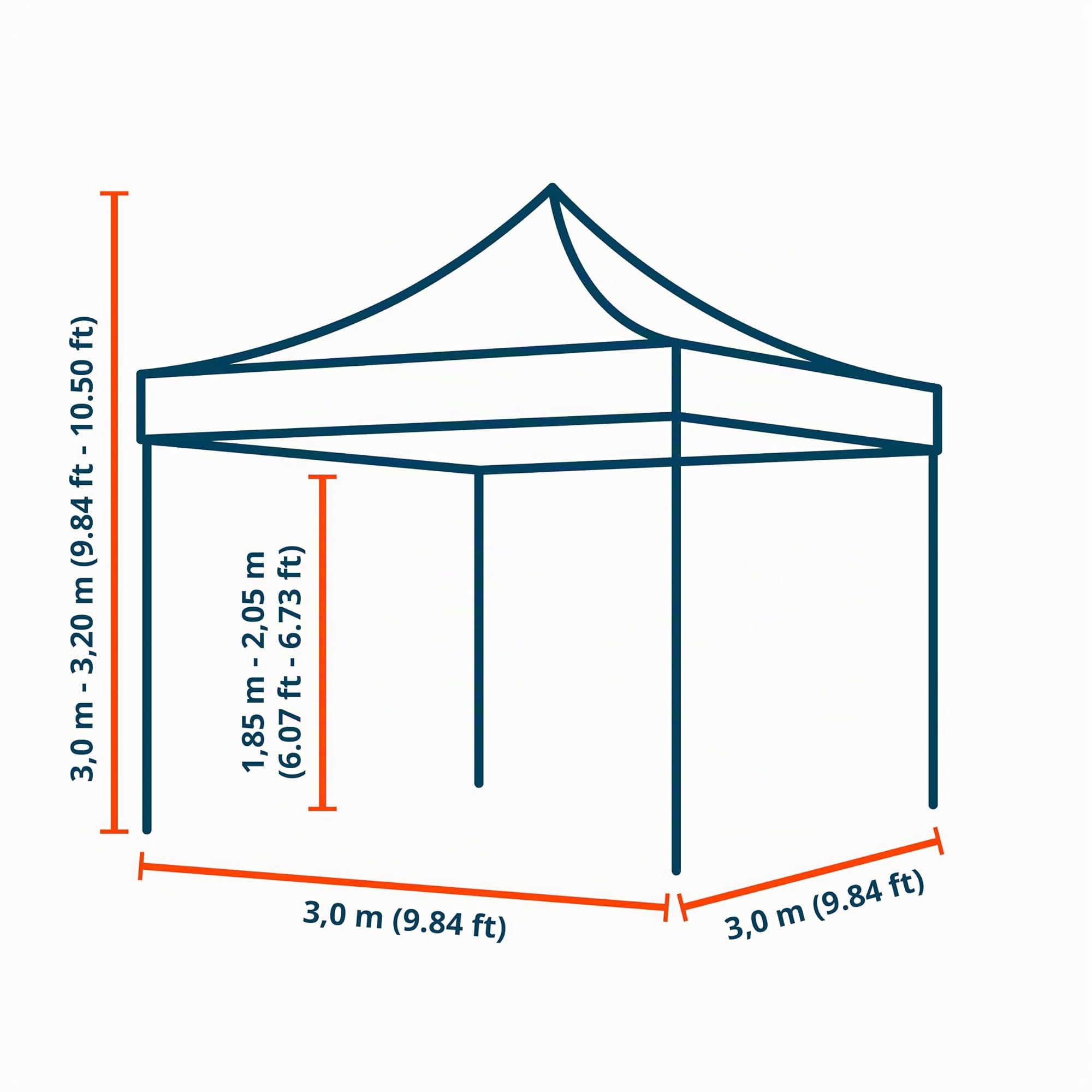 TOOLPORT Gazebo Pieghevole Giardino 3x3m - 2 Laterali (con finestre) Telo 700N Poliestere Idrorepellente Padiglione Mercati Sagre Bianco