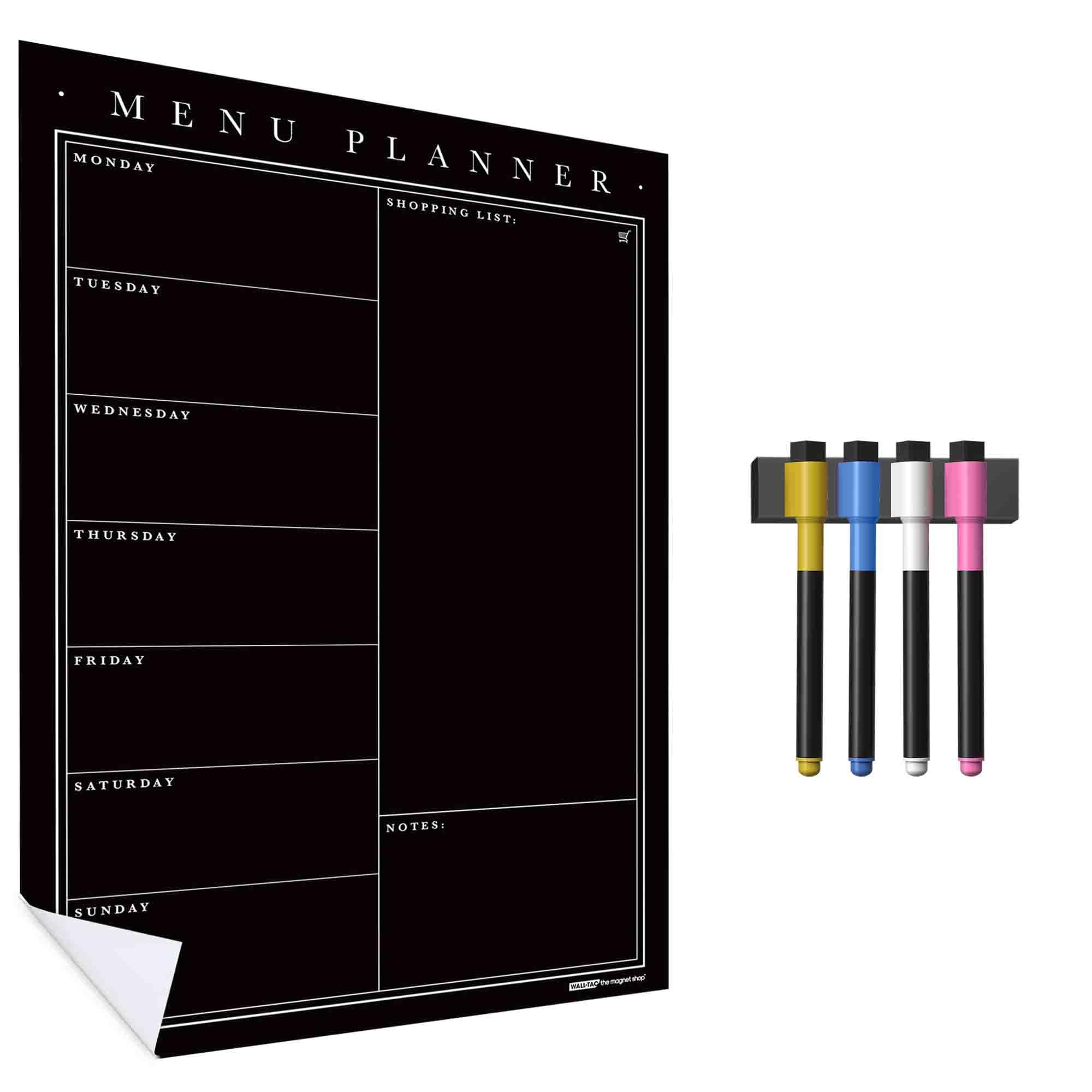 WallTAC A2 Menu Planner Wall Sticker with Blackboard Pens | Made in The UK | Easy-to-Remove Dry Wipe Chalkboard with Reusable Adhesive | Meal Planner or to Do List for Home and Kitchen
