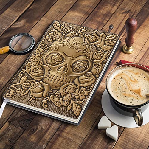 Caderno 3d do crânio,3D Crânio Pu Couro Jornal - Diário de fantasia vintage, bloco de notas antigo A