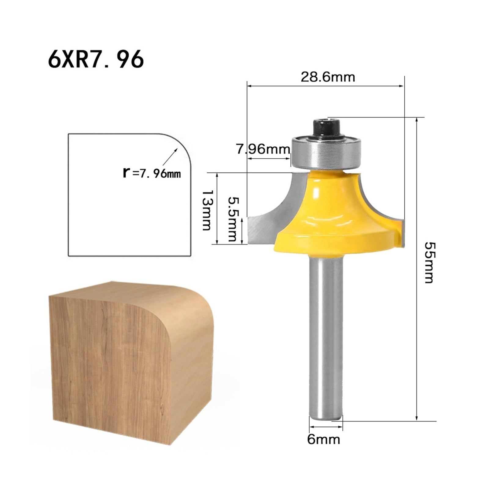 1 pieza de broca de enrutador redonda de esquina de vástago de 6mm con fresa de rodamiento for carpintería de madera de carburo de tungsteno(4PCS 6mm)