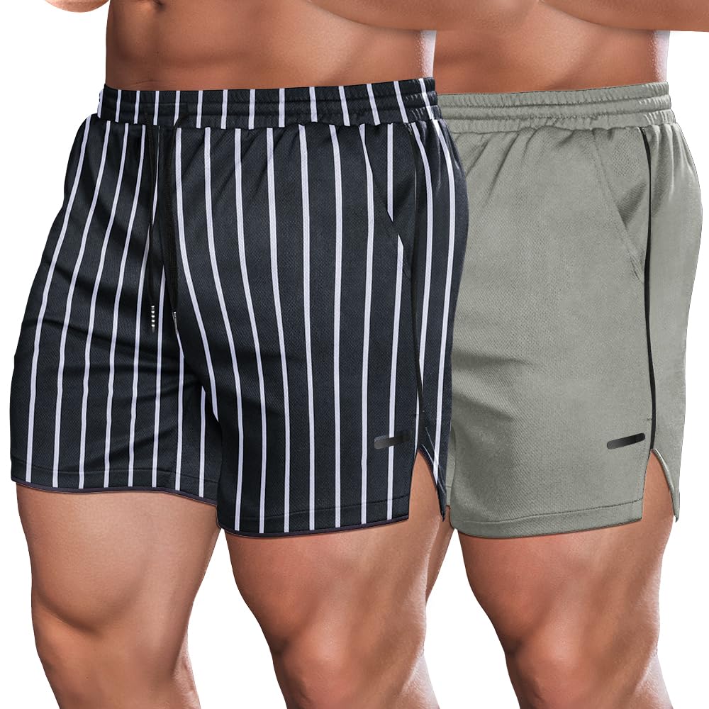 COOFANDY Men's 2 Pack Gym Workout Shorts Quick Dry Athletic Shorts 5 Inch Lightweight Sports Running Shorts with Pockets
