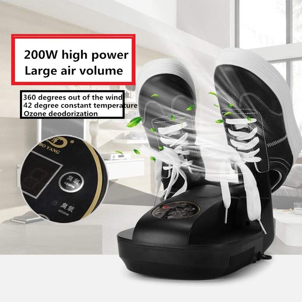 Secador de Zapatos eléctrico y desodorizador de ozono, esterilizador de Zapatos/Botas con Controles Digitales, Temporizador telescópico Plegable para desinfección (27 x 10 cm) - Negro