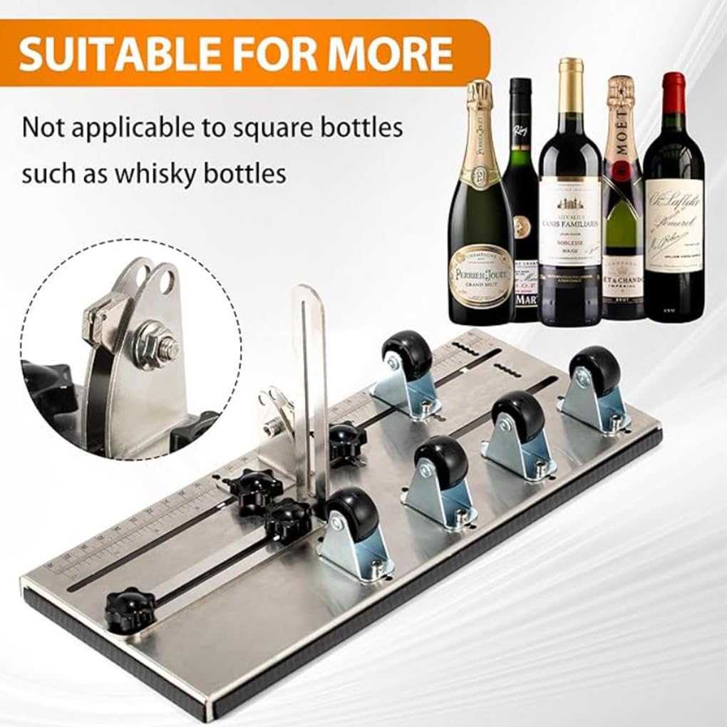 Cortador de botellas de vidrio profesional con 2 cuchillas carburo que proporciona una estabilidad excelente con 5 ruedas soporte para botellas redondas El cortador, Negro