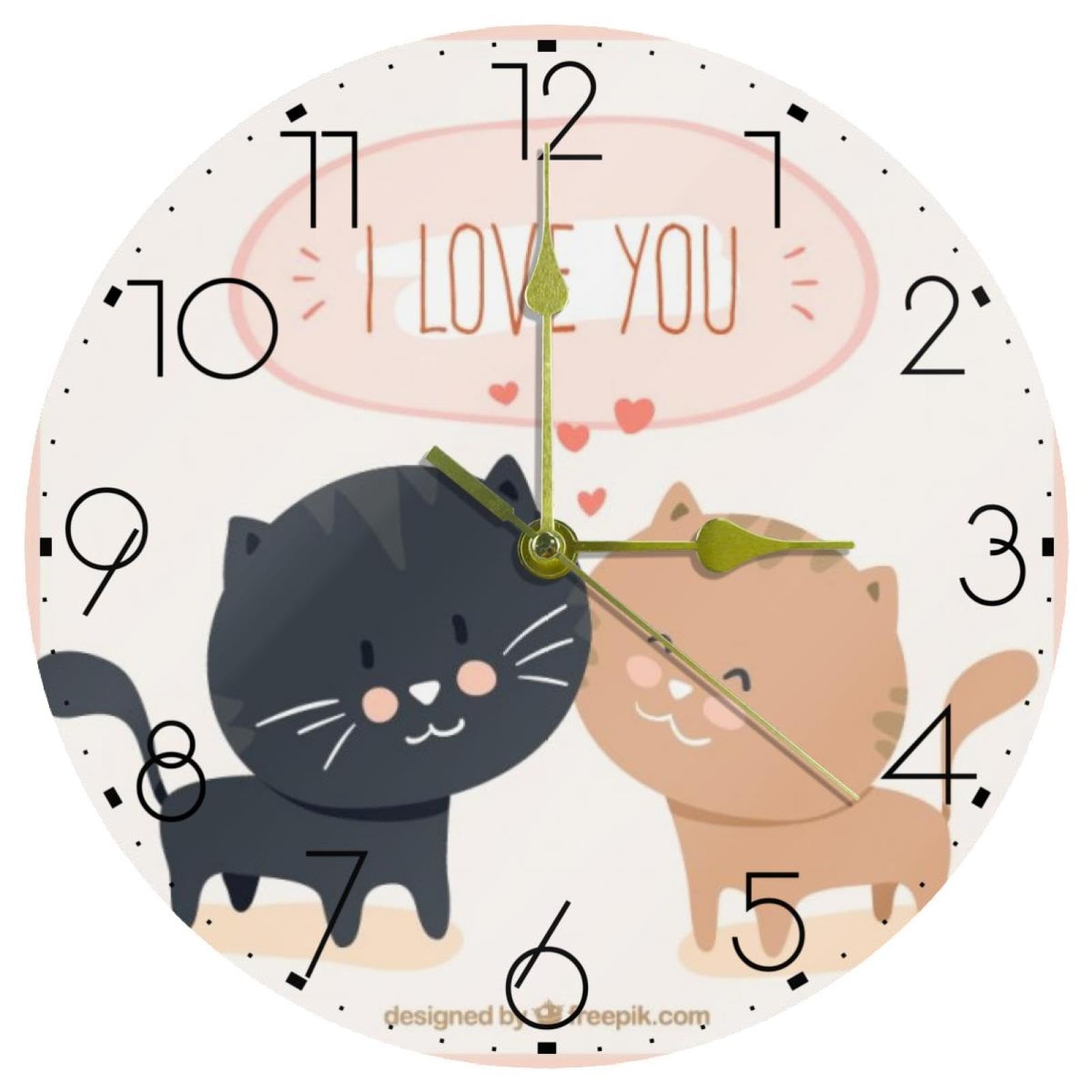 Horloge murale moderne motif chats aimants harmonie silence salon