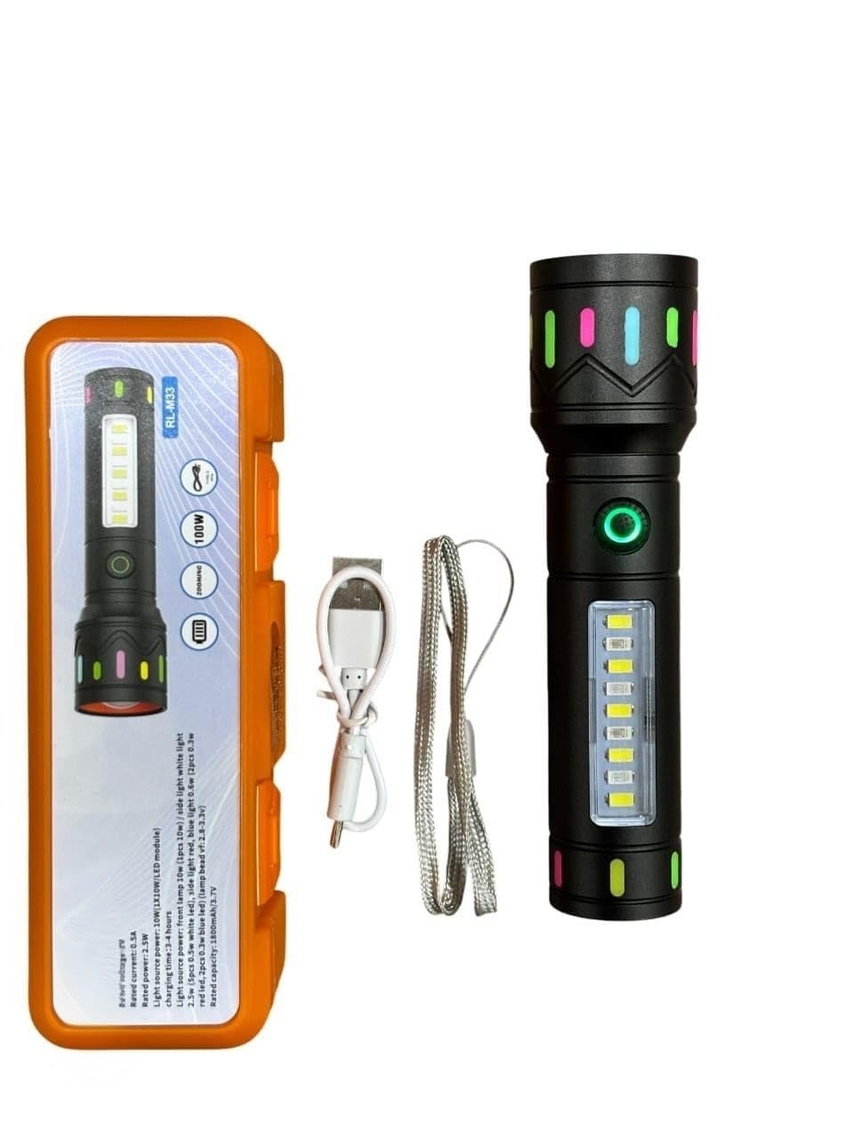 RL-M33 Professional 100W LED Flashlight | Super Bright Long Range Torch | Telescopic Zoom | Rechargeable Type-C for Emergency Use-image-28