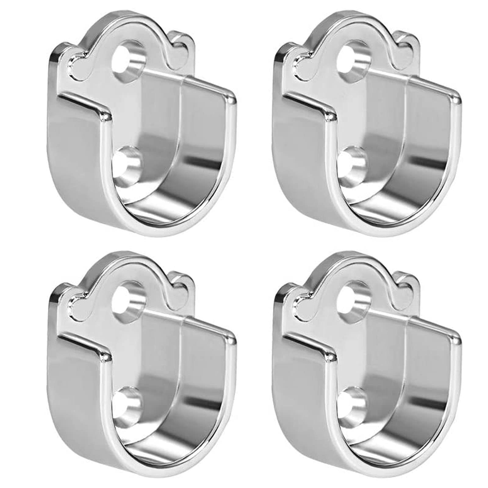 TA-VIGOR 4Pcs Wardrobe Closet Rod Bracket, U Shaped Zinc Alloy Shower Curtain Rod Pole End Supports Sockets Flange Holder Fit Rod Dia 19mm
