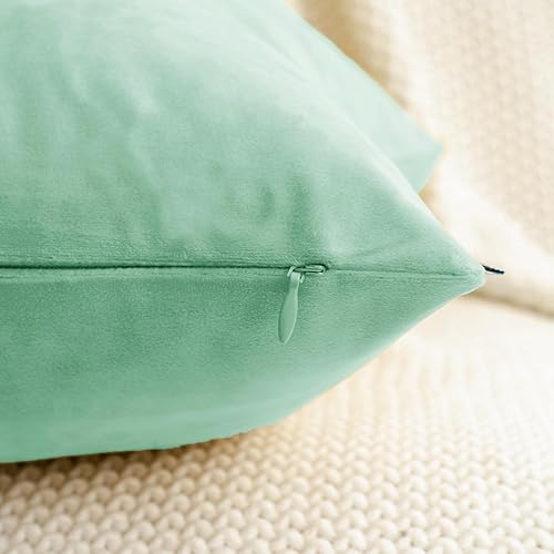 Miniatura 4 de HWY 50 Juego de 2 fundas de cojín rectangulares de terciopelo verde aguamarina de 12 x 20 pulgadas, fundas de cojín decorativas, lisas, suaves,