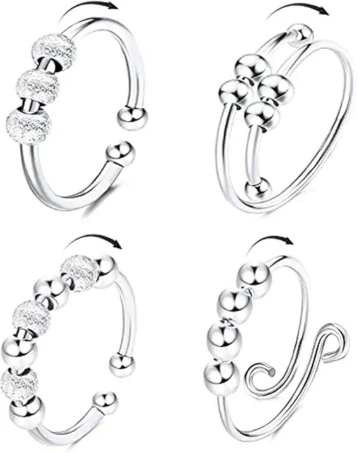 Steemjoey 4Pcs Bague Anti Stress Enfant - Anneaux Rotatifs Réglables avec Perles