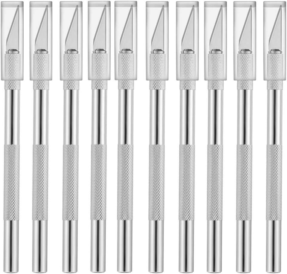 Precision Craft Knife Set 10 Pack - Professional Razor Sharp Knives with Safety Cap for Art, Hobby, Scrapbooking, Stencil