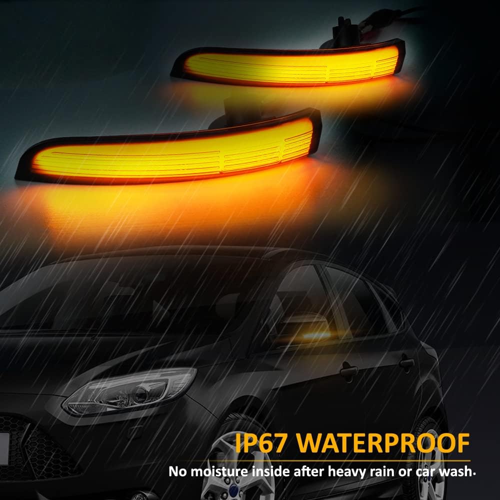 D-Lumina Smoked Lens Side Mirror Marker Light Sequential Amber Compatible with 2013-2018 Fo-rd Kuga Escape Ecosports, 2012-2018 Focus ST RS, 2013-2017 C-Max, Side Marker Blinker Turn Signal Light