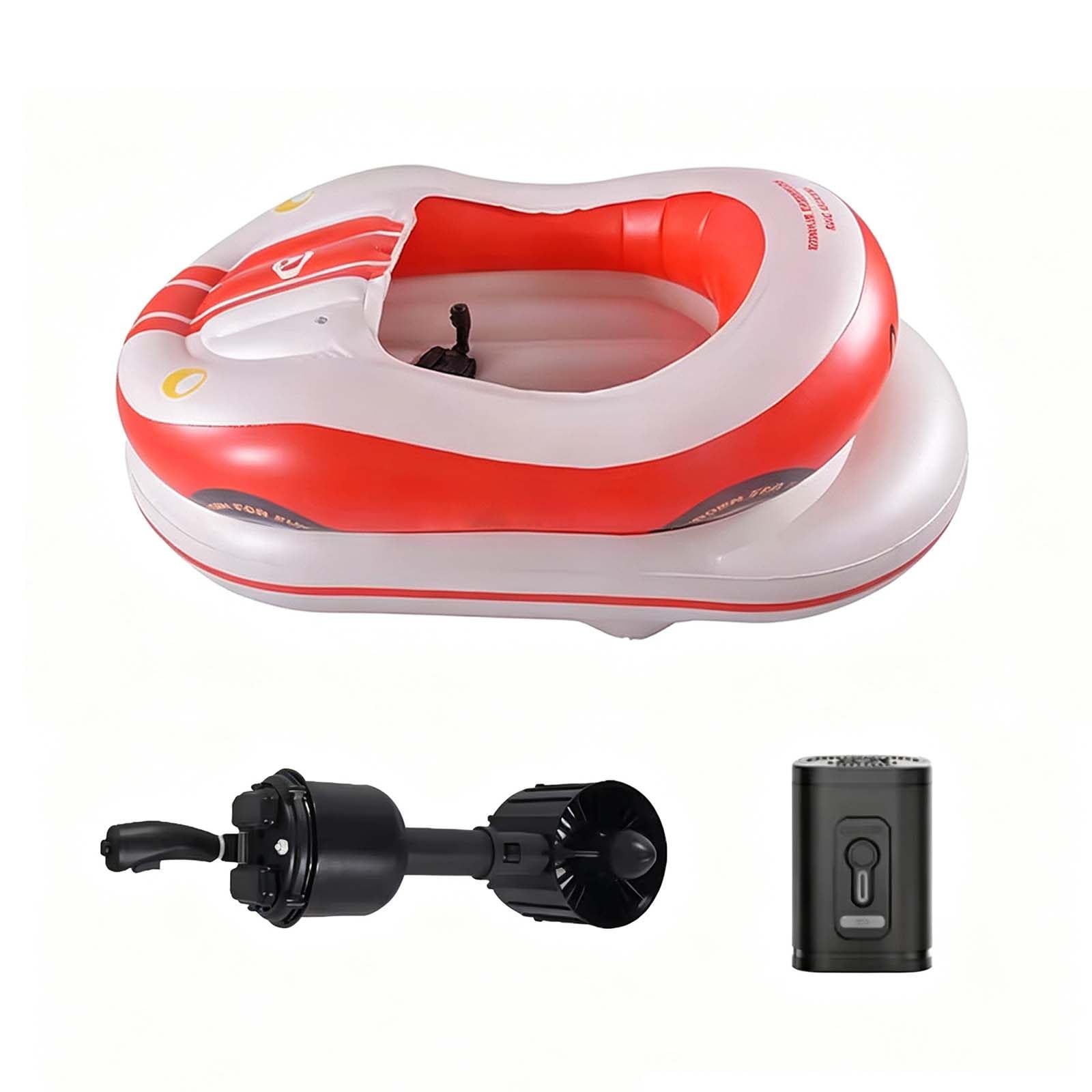 QFGain Inflatable Electric Bumper Boat Set with Pump & 2 Batteries, 60Min Runtime Red