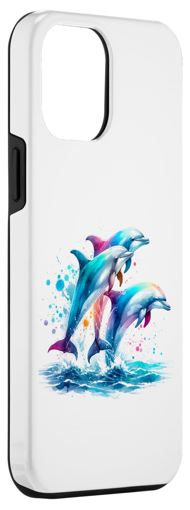 iPhone 12 Pro Max Colorful Watercolor Dolphin Trio Jumping Out Of The Ocean Case - Image 3
