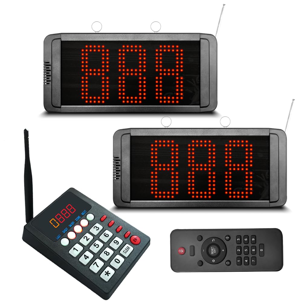 Eliminacode Doppio Display (Chiamata in Italiano) con Tastiera e Telecomando| Gestione Code 2-3 Cifre | Indicazione Numero di Fila per Ristoranti,Gastronomie,Farmacie,Poste,Uffici Pubblici
