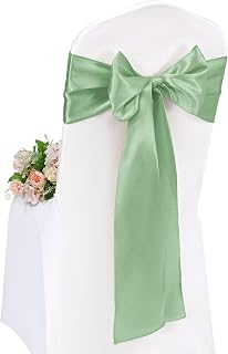 Pesonlook 50 bandas de satén para sillas, color verde salvia, 7 x 108 pulgadas, lazos para decoración de bodas, fiestas, hoteles (17 x 275 cm)