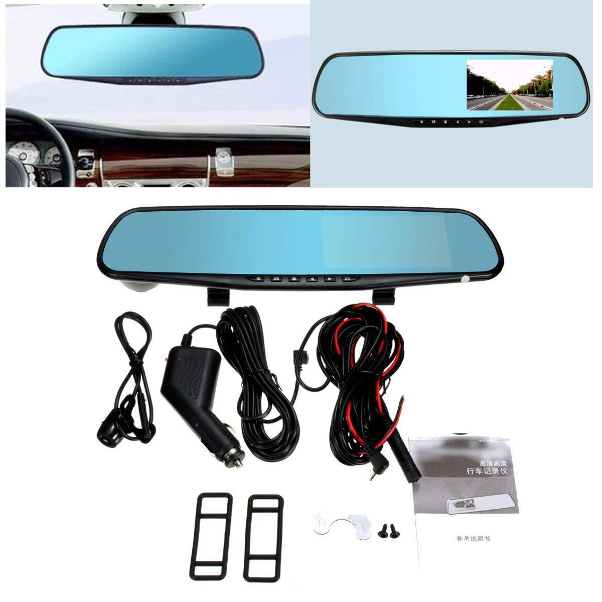 4,3 Inch HD 1080P Lente Dual De La Cámara del Coche Dvr Vista Trasera Espejo Viaje Registrador De Datos