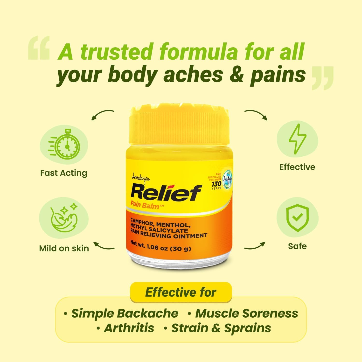 Amrutanjan Relief Pain Balm for Men & Women - Joint & Muscle Pain Relief Rub, Topical Ointment Rub for Arthritis, Bruises, Backache, Knees, Joints, Muscle Strains & Sprains, Fast Acting- 1.06 oz (30g) — Amazon image 3
