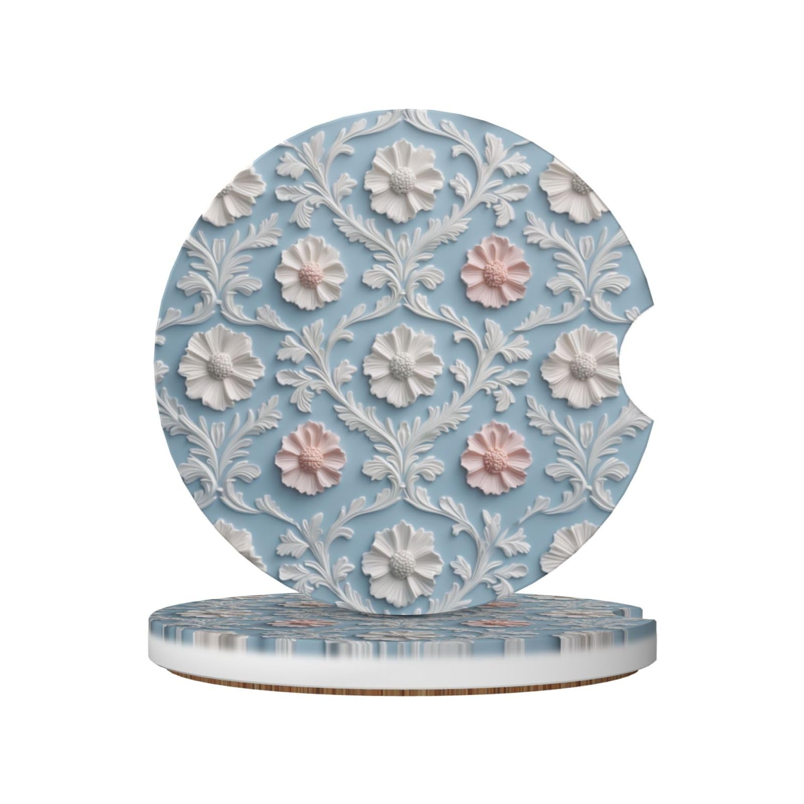 Red and Pink Flower Floral Pattern Ceramic Coasters,2pcs