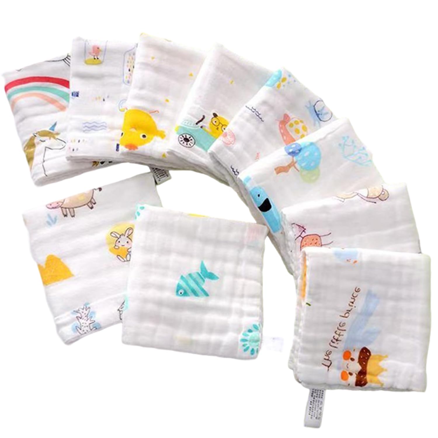 Lubastia 10-Pack Muslin Cotton Cloths, Ultra-Soft & Absorbent 25x25CM for Baby Care Feeding, and Bathing, Color
