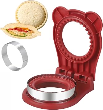 CHICHAUS Uncrustable Sandwich Maker,Sandwiches Pocket Circle Shape 3.7Inch Sandwich Cutter and Sealer,Sandwich Cutter for Kids Breakfast and lunchboxes Red