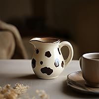 Vista 6 de CHOOLD Crema de cerámica con patrón de vaca retro con asa, jarra de crema de leche de café, salsa para servir