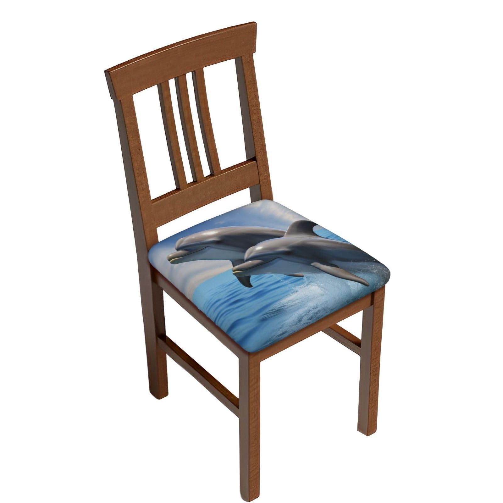 Fodpand Six Piece Two Dolphins Square Stool Covers Stretch Removable Square Bar Stool Seat Covers Washable Dustproof Stool Cushion Slipcover Soft Milk Silk Bar Chair Covers With Band