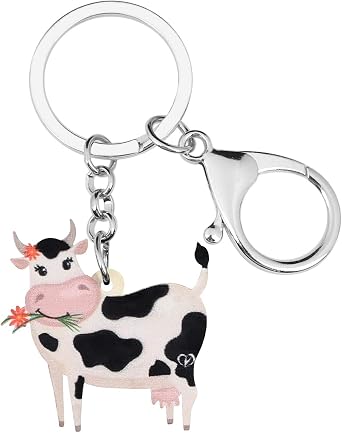 BONSNY Acrylic Sweet Colorful Cow Dairy Cattle Keychains Key Ring Car Purse Bags Farm Animal Lover Gifts