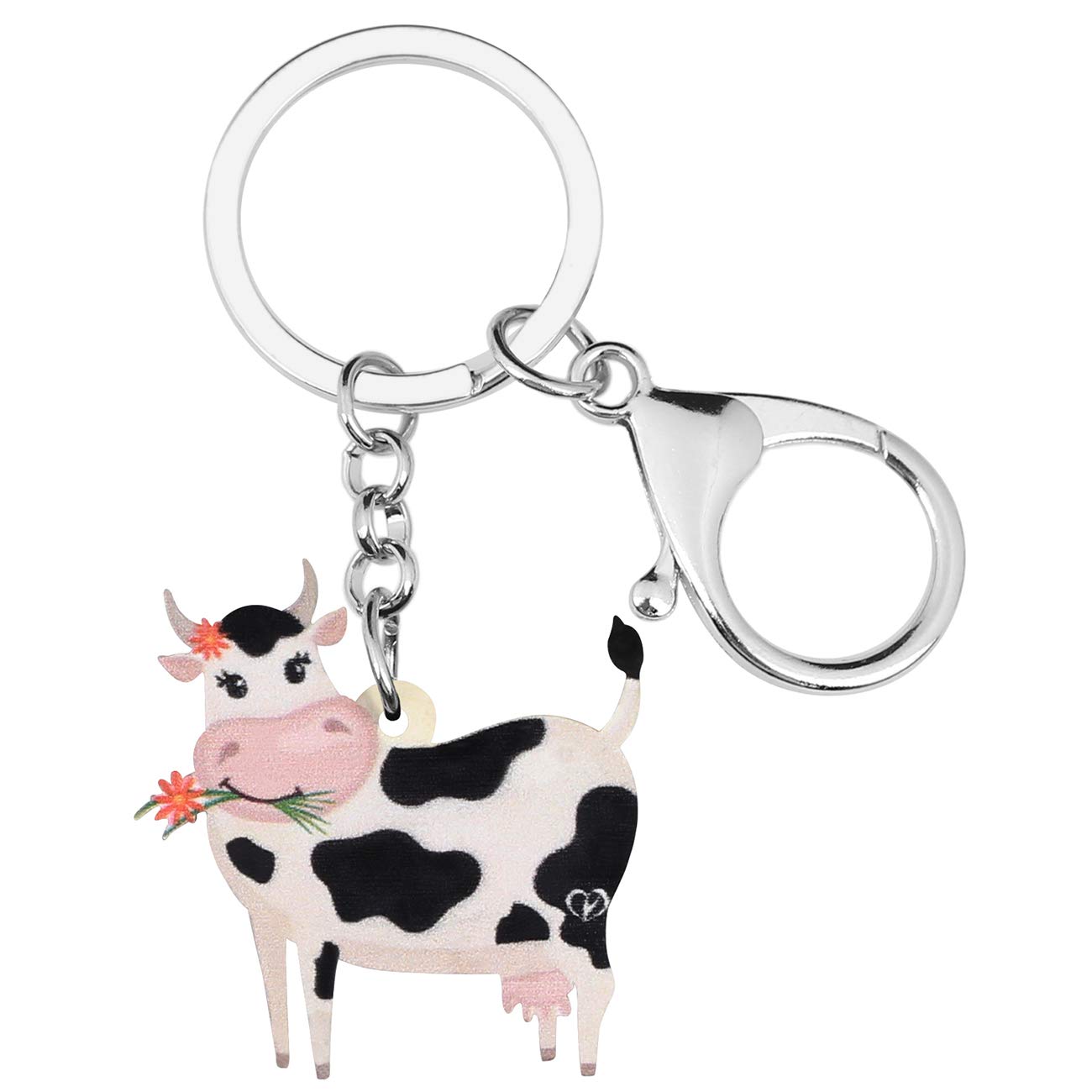 BONSNY Acrylic Sweet Colorful Cow Dairy Cattle Keychains Key Ring Car Purse Bags Farm Animal Lover Gifts (Pink)