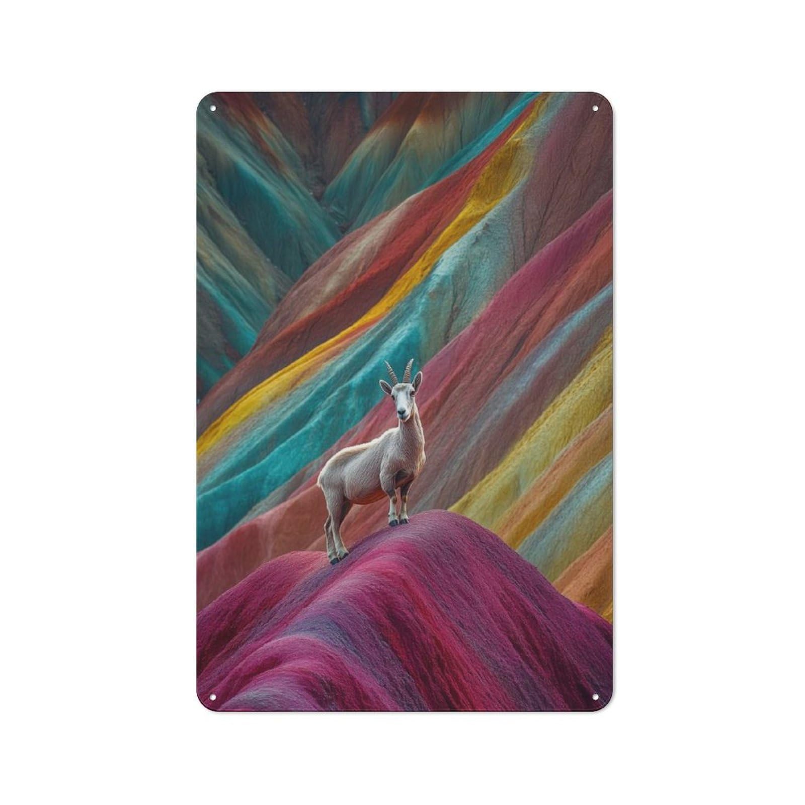 Junmoney Goat Rainbow Hills Tin Wall Plaque 30X20cm With For Café Or Restaurant, Suited To Restaurant Decor Fans