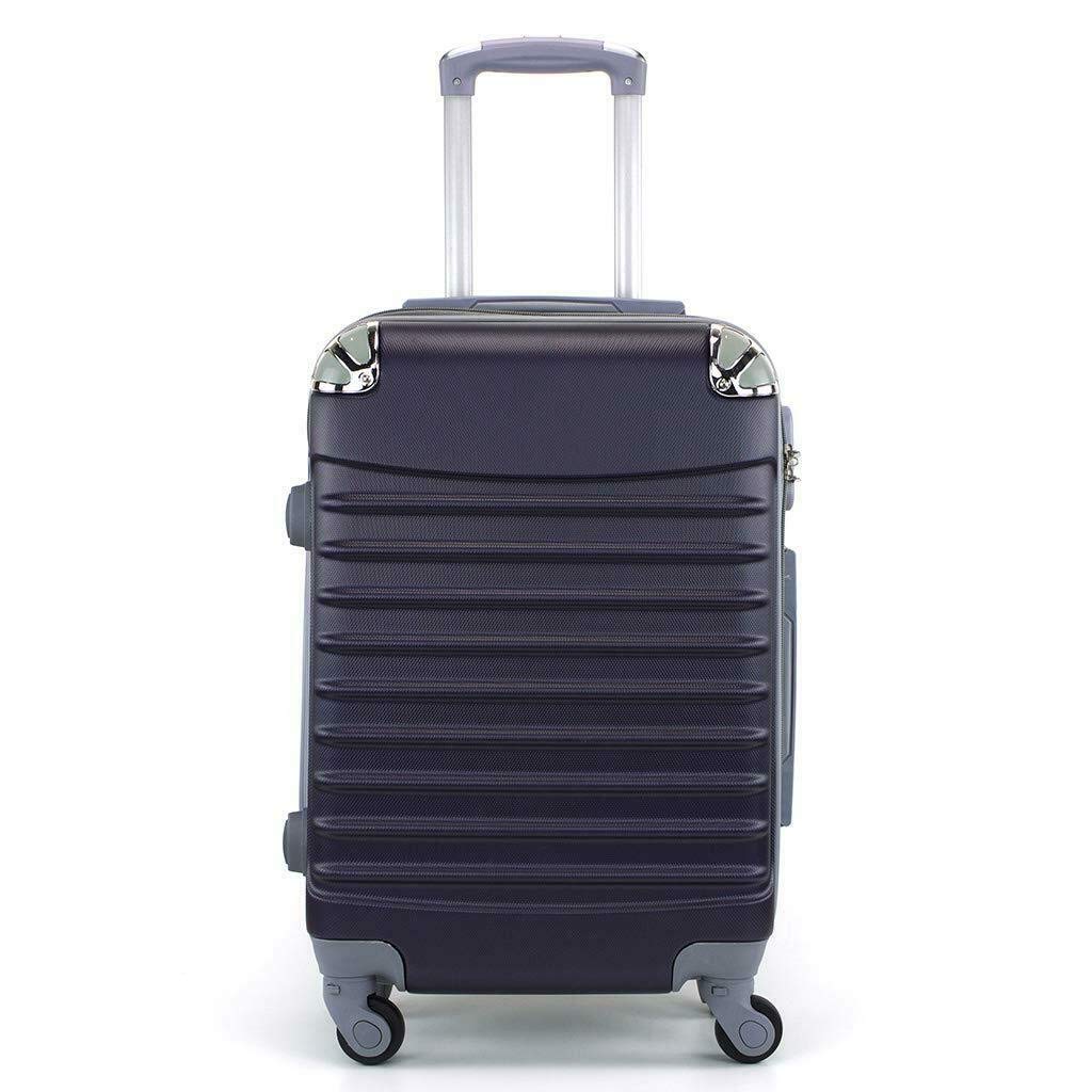Maleta PEQUEÑA 4 Ruedas 360º Equipaje DE Mano Cabina RIGIDA Esquinas Plateadas (Azul)