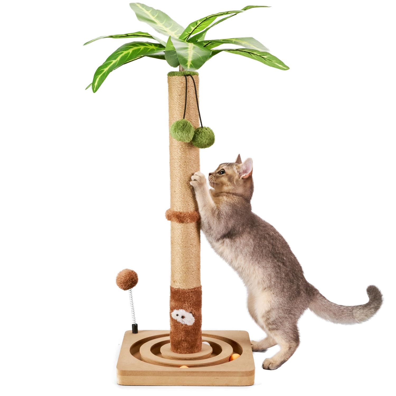 MECOOL Cat Scratching Post Sturdy and Premium Scratch Posts with Hanging Ball and Ball Track Toy Cute Cat Tree 30in for Indoor Kittens