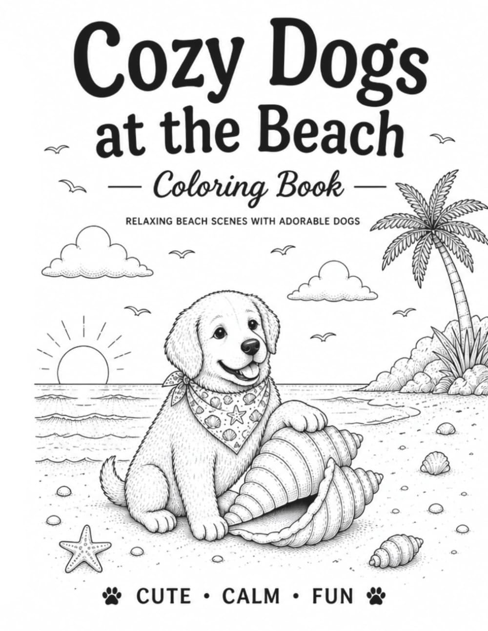 Cozy Dogs at the Beach Coloring Book for Teens & Adults: Cute Dogs • Calm • Fun • Relaxing Ocean-Themed Coloring Pages