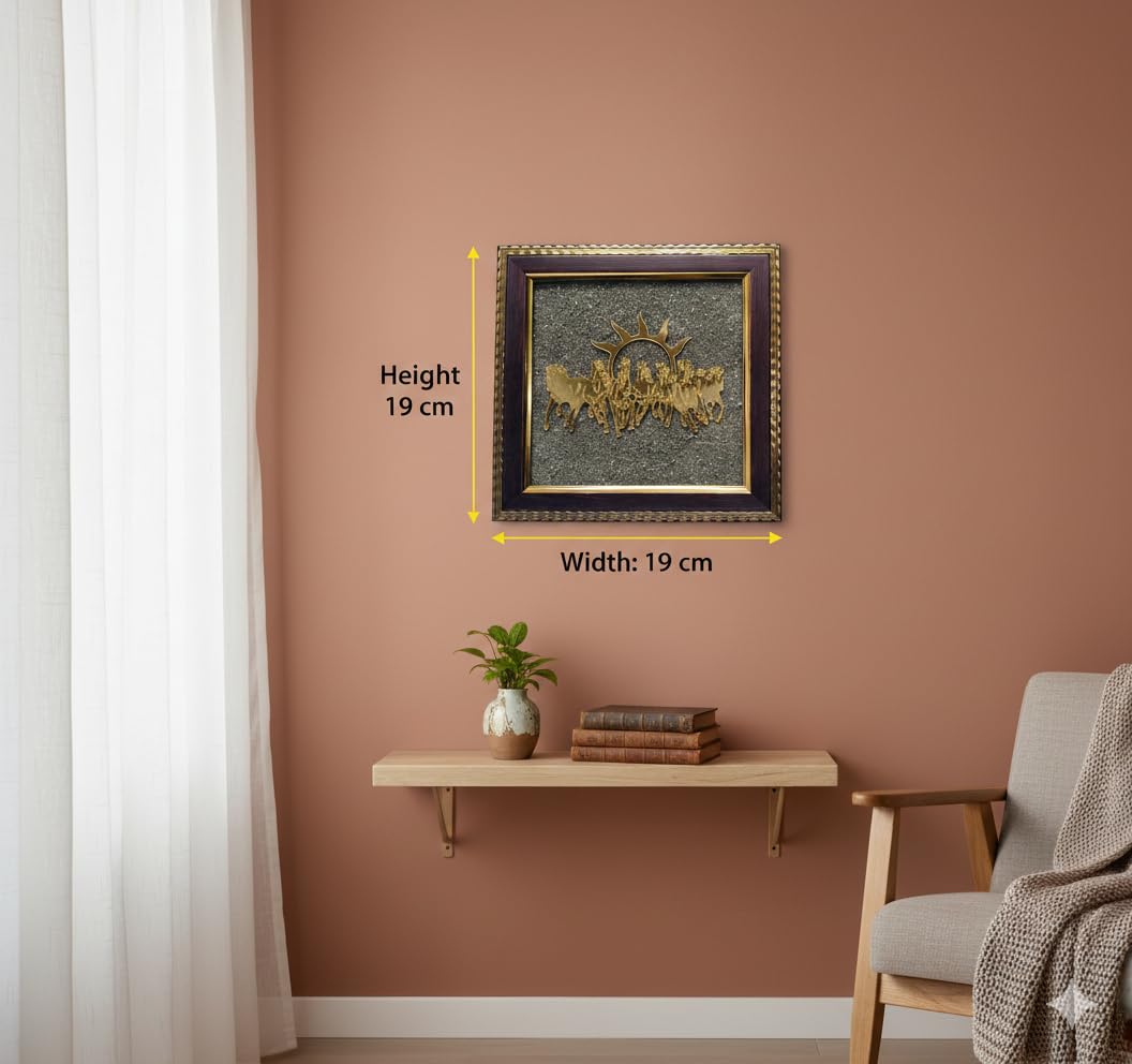 Vedha's Natural Pyrite Stone 7 Horses Frame - Attract Prosperity & Career Growth - Handcrafted Vastu Shastra Decor - Lucky Wealth Magnet Wall Frame 1