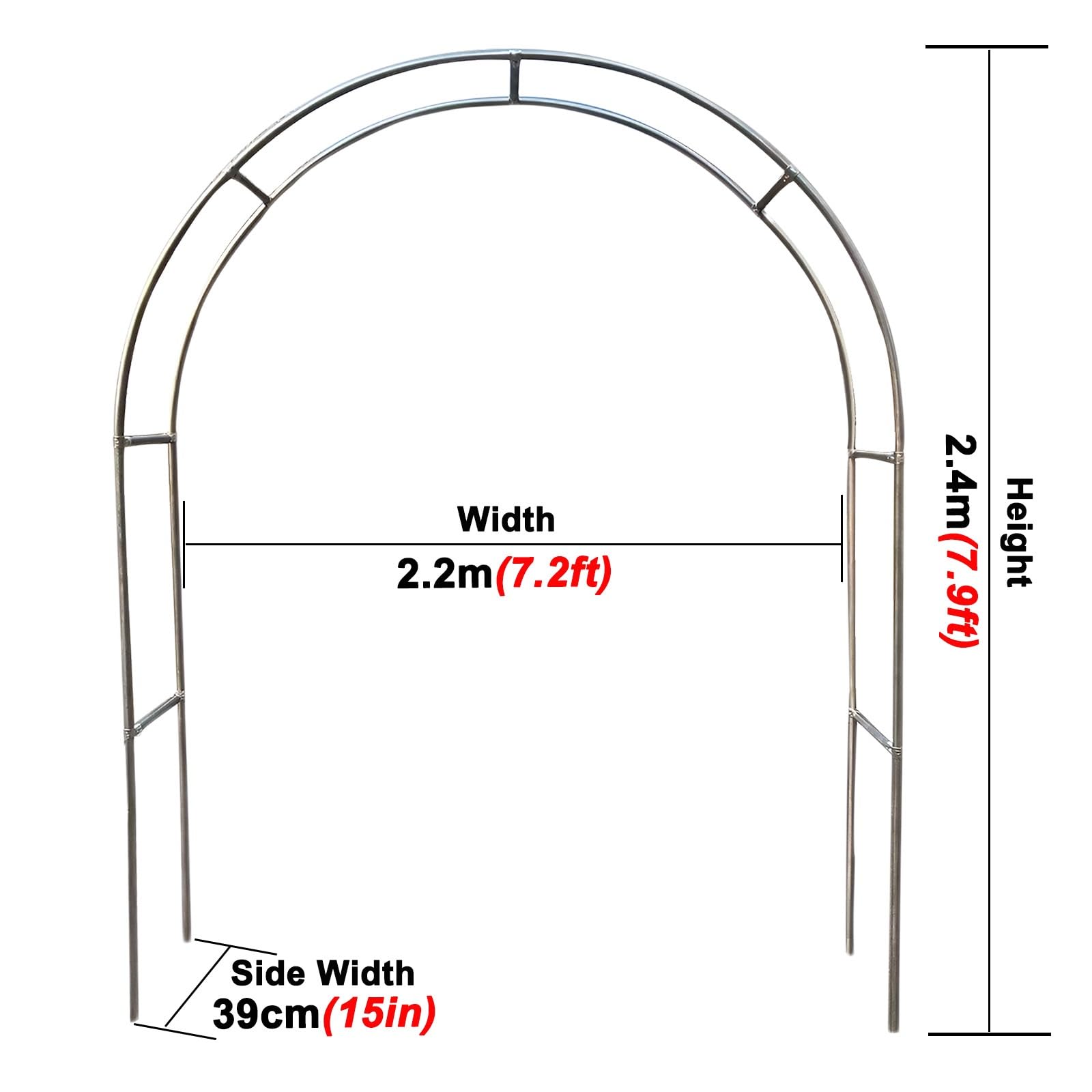 Stahlrahmen, Gartenbogen, Rankgitter für den Außenbereich, Metallbogen mit Rankgitter für Kletterpflanzen, 2,2 m hoch, Gartendekoration (Farbe: Schwarz)