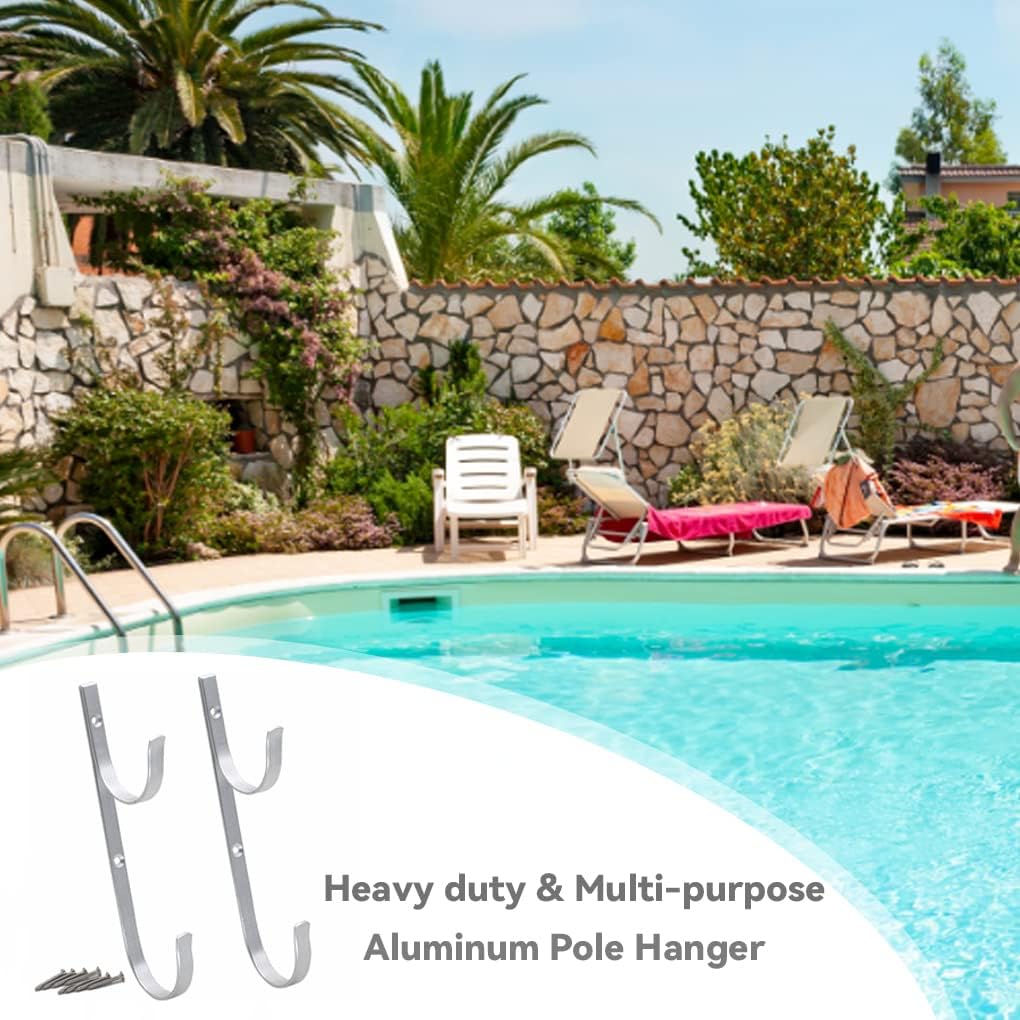 Swimming Pool Aluminum Pole Hanger Set, Blue, 1-Pack (2 Hooks), for Telescoping Poles, Leaf Rakes, Skimmers, Nets, Brushes, Vacuum Hoses (11079A-Silver) image 2