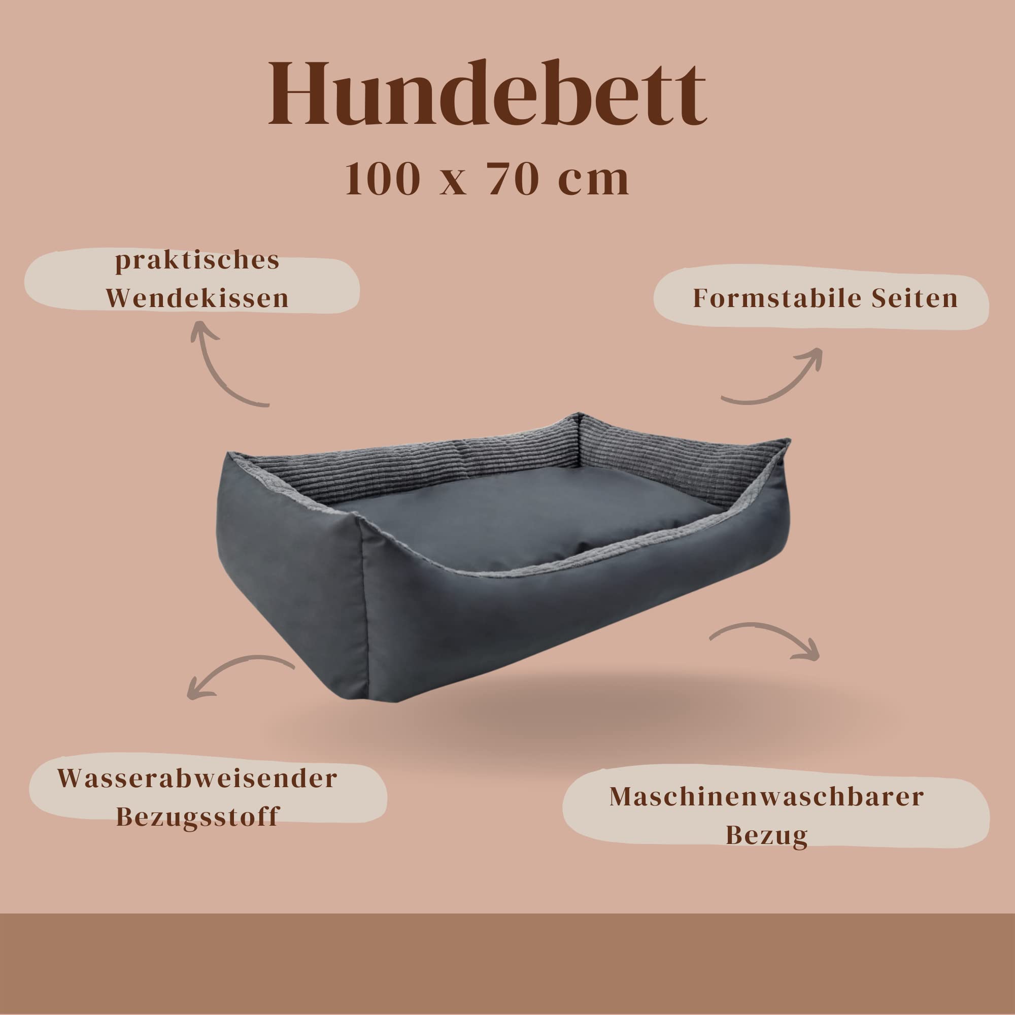 Odolplusz Cuccia XXL per cani 100 x 70 cm – Fodera rimovibile e impermeabile – Comoda cuccia per cani di taglia grande e media – lavabile e robusta