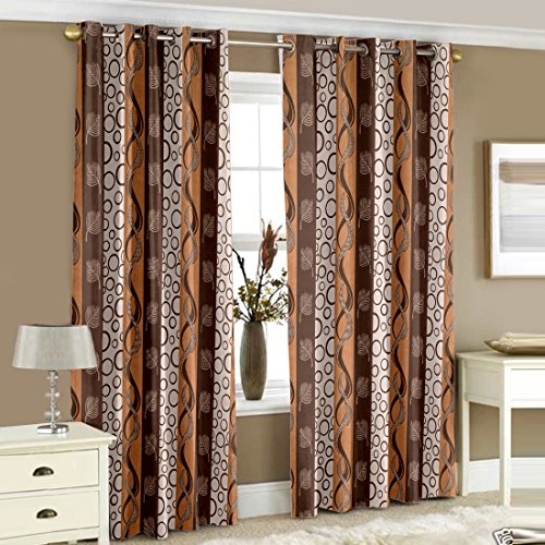 Story@Home Combo Set of 2 Piece Modern Polyetser Eyelet Geometric Pattern Ringtop Printed Window Curtains – 5 Feet, Coffee