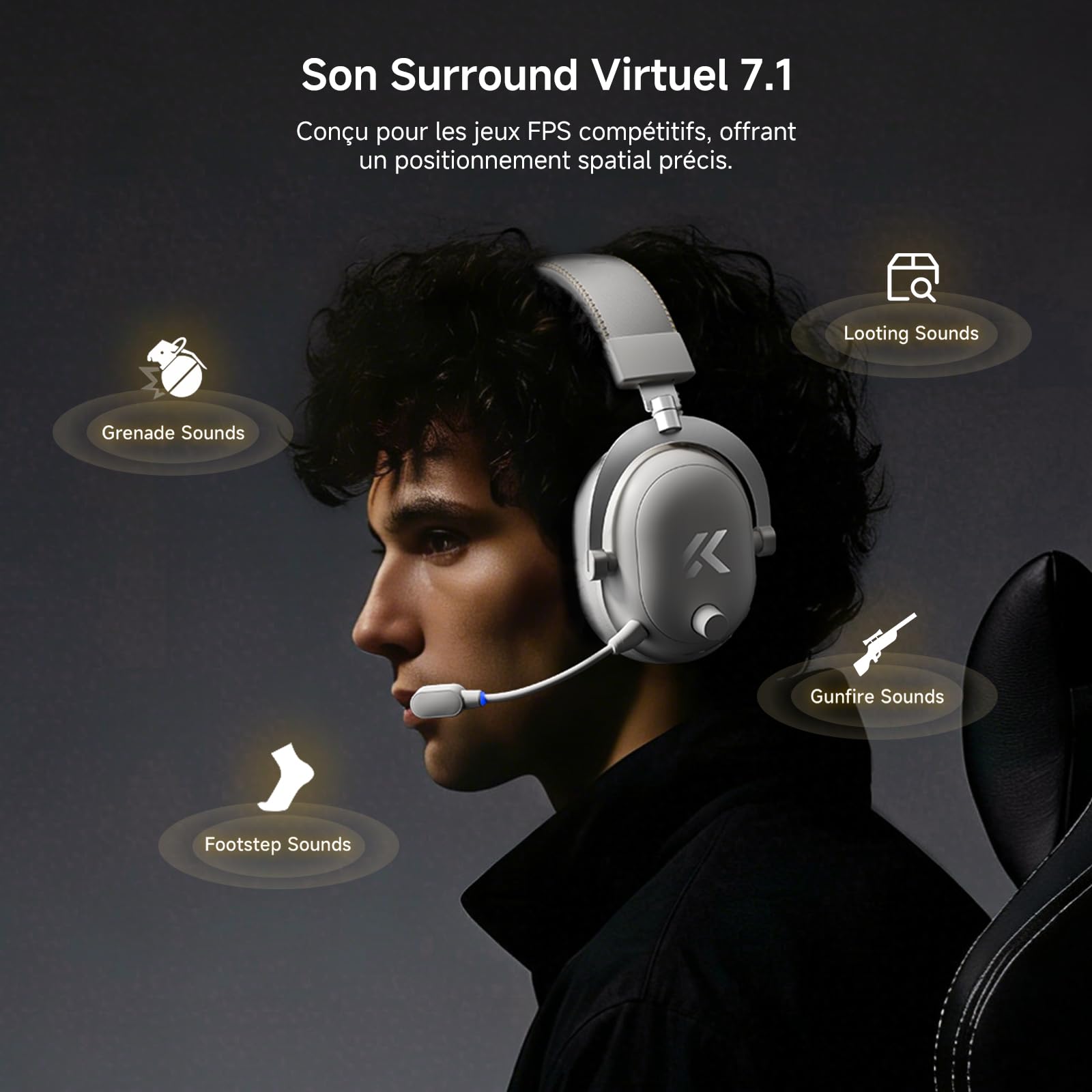 MCHOSE V9 Turbo+ Casque Gaming sans Fil, Noir-Or | Station de Charge Magnétique RGB, Son Surround 7.1, Haut-Parleurs 60 mm, 200h Autonomie, Micro Détachable