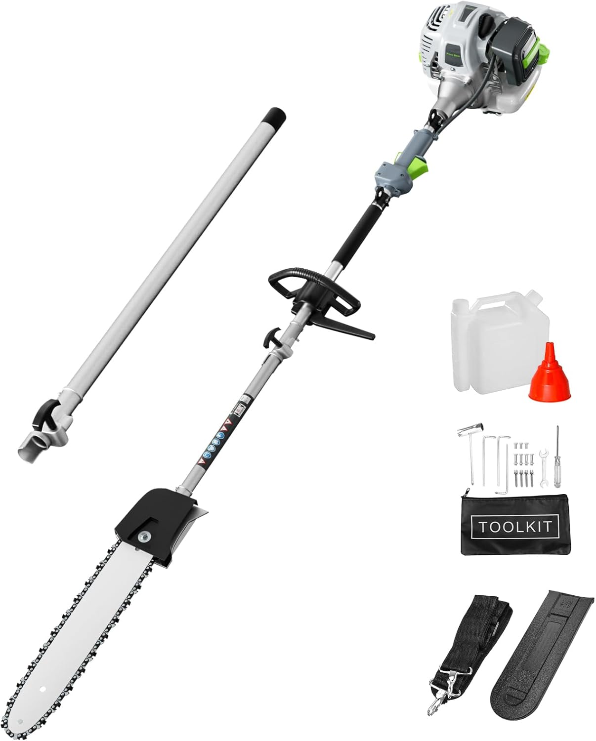 36CC Gas Powered Pole Saw, 2 Stroke Powerful Gas Pole Saw with 10" Guide Bar, 6 to 8.7FT Extendable Long Reach Saw Chainsaw with Safety Lock & Shoulder Strap for Tree Trimming Pruning