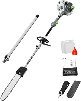 36CC Gas Powered Pole Saw, 2 Stroke Powerful Gas Pole Saw with 10" Guide Bar, 6 to 8.7FT Extendable Long Reach Saw Chainsaw