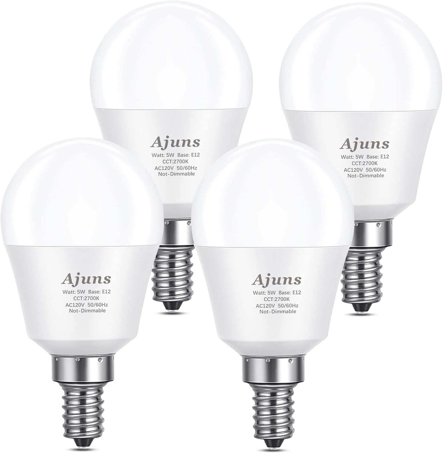 LED Ceiling Fan Light Bulbs 40W Equivalent 120V LED Candle Holder Bulb, 5W 2700K Warm White Used for Chandeliers, Ceiling Fan Lights, Wall Chandeliers, etc, E12 Base 4Packs