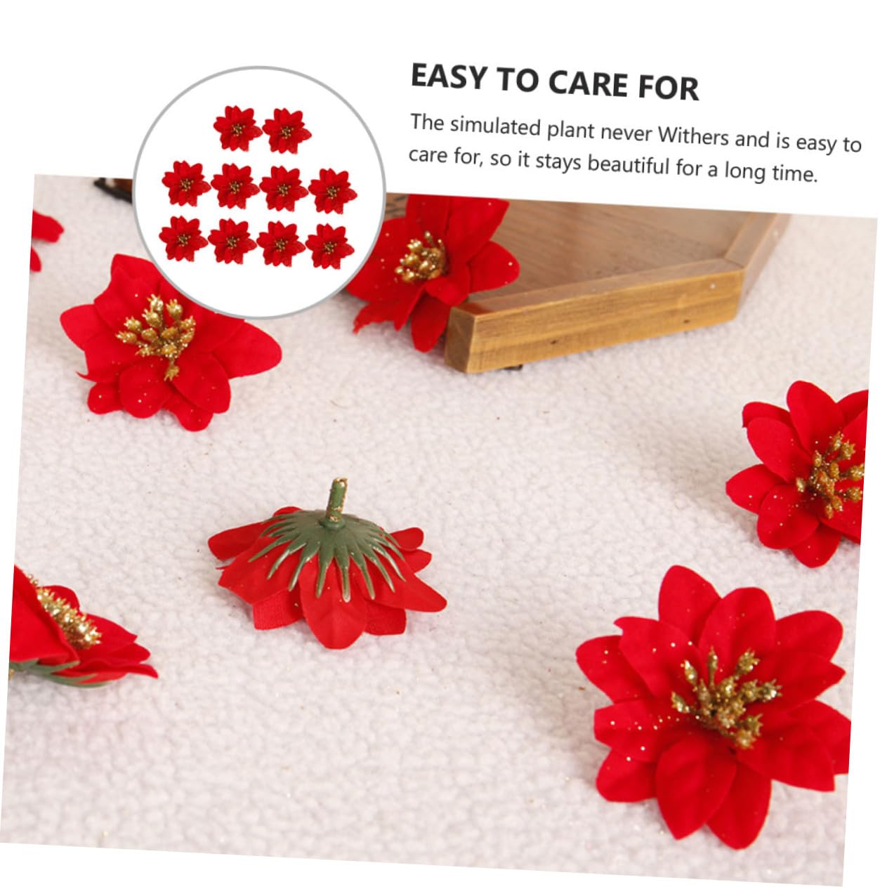 HOMSFOU 40 Pcs Artificial Poinsettia Christmas Flowers, Red Glitter Xmas Tree Decorations - Image 2