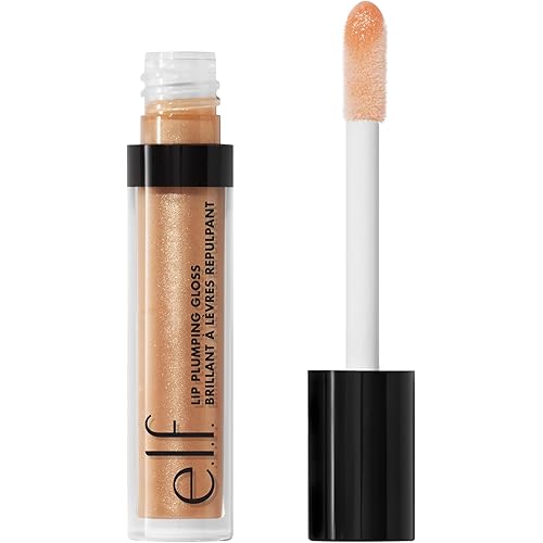 e.l.f. Lip Plumping Gloss, Hydrating, Nourishing, Invigorating, High-Shine, Plumps, Volumizes, Cools, Soothes, Champagne Glam, Shimmer, 0.1 Oz