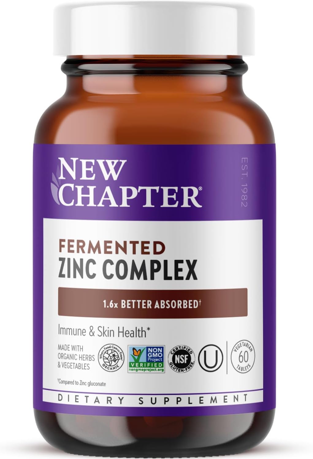 Zinc Supplement, New Chapter Fermented Zinc Complex, ONE Daily for Immune Support + Skin Health + Non-GMO Ingredients, Easy to Swallow & Digest, 60 Count (2 Month Supply)