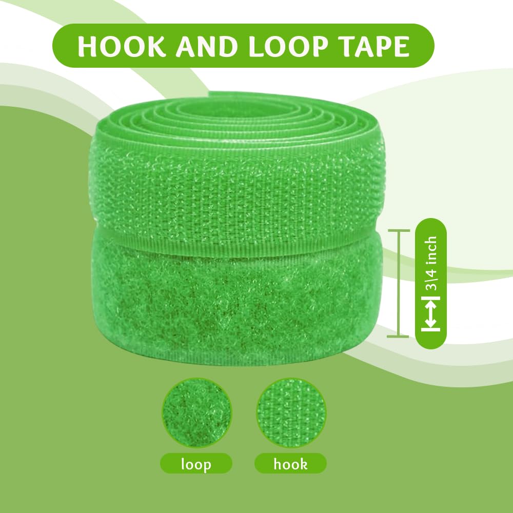 3/4 inch Neon Green Sew on Hook and Loop Tape Non-Adhesive 1 Yd Thin Nylon Heavy Duty Strips Sewing Fastening Fabric Fastener Interlocking Set for Military Form Bags Clothes Shoes Backpacks DIY Craft