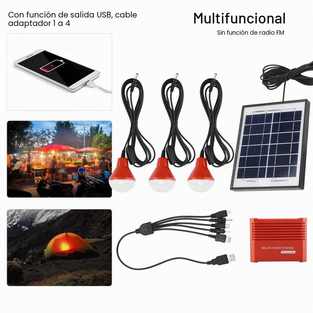 Kit de Panel Solar, Paneles Solares, con 3 Bombillas LED Kit Solar de 4W Batería 3.7V Energía Solar para Patio, Jardín, Canal, Camino