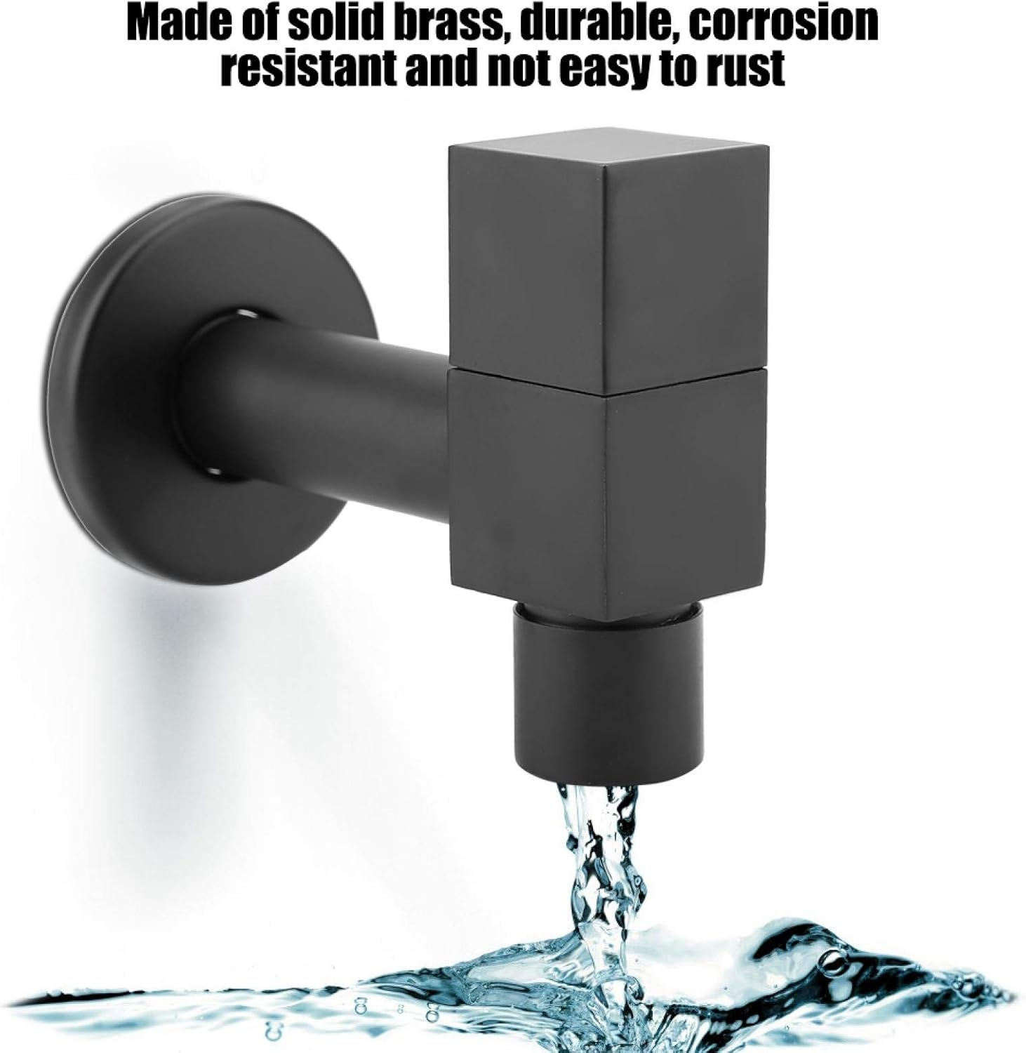 Water Faucet Brass Square Washing Machine Faucet Wall Mount Cold Water Tap Bathroom Faucet, Modern Black Tap for Balcony Mop Sink Basin Garden (Mop Pool)