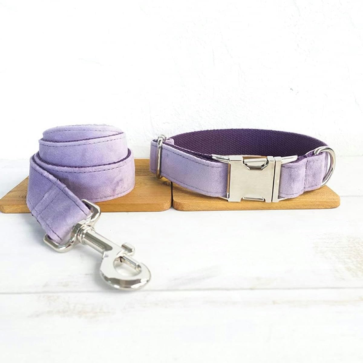 Personalisiertes Hundehalsband aus rosa und lila Samt mit Fliege, Set aus Nylon für kleine, mittelgroße und große Hunde, Halsband mit Fliege, XL-Halsband, Leine-L
