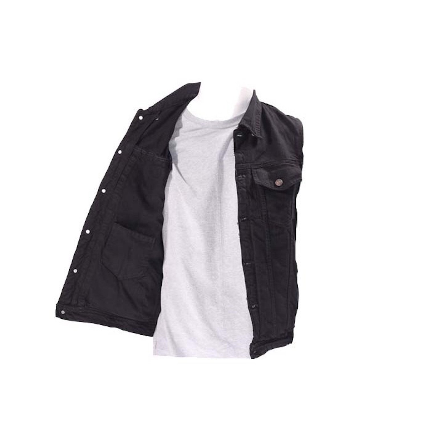 Ultimate Leather Apparel Mens Black Denim Motorcycle Vest Fold Down Collar with Button Snap Front (4XL)