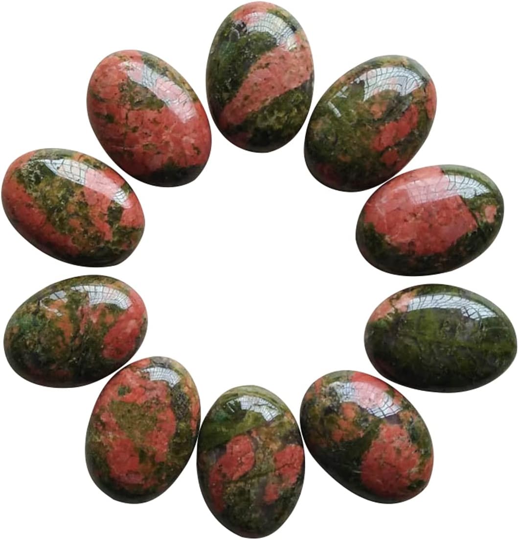 20pcs Natural Flower Green Stone Healing Stone Oval Gemstone Crystal for Jewelry Making Home Decor